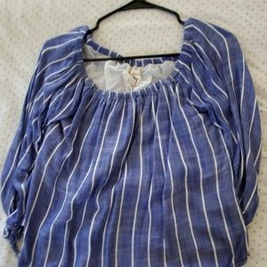 Blue and white off the shoulder top